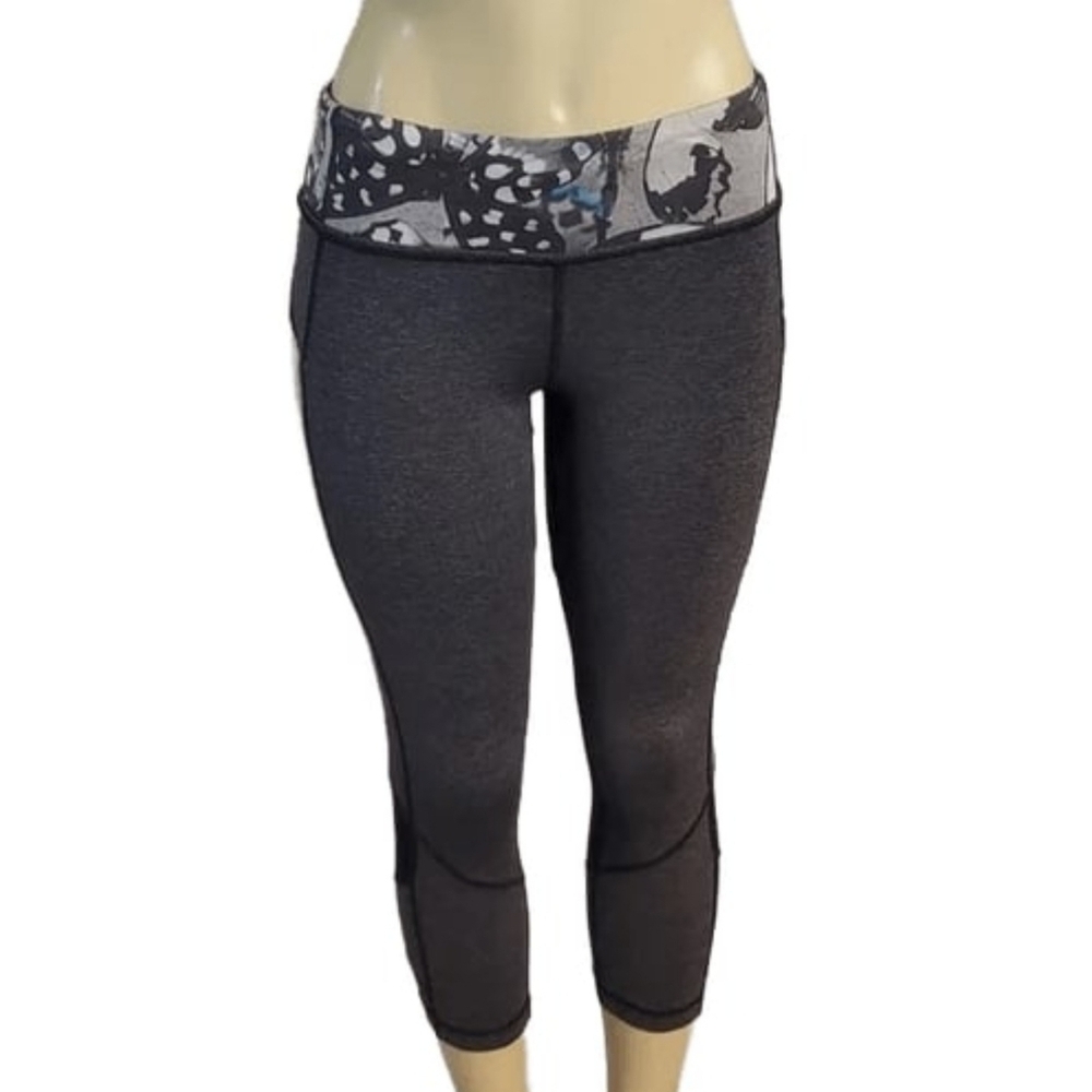 Lululemon Athletica Pace Rival Crop Wee Striped Exploded Fly Legging Grey Size 6